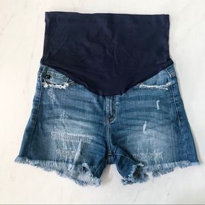 Blue Raw Hem Maternity Denim Shorts